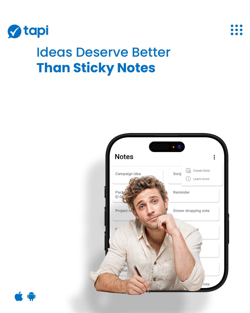 TapiLtd's tweet image. Sticky notes fade; structured notes stick—capture, tag, and auto‑convert to tasks to beat the forgetting curve and ship faster ⚡️🧠.
Android download tapi.co/playstore | iOS soon 📲 .
#WorkSmarter #IdeasToAction #UnifiedWorkspace.