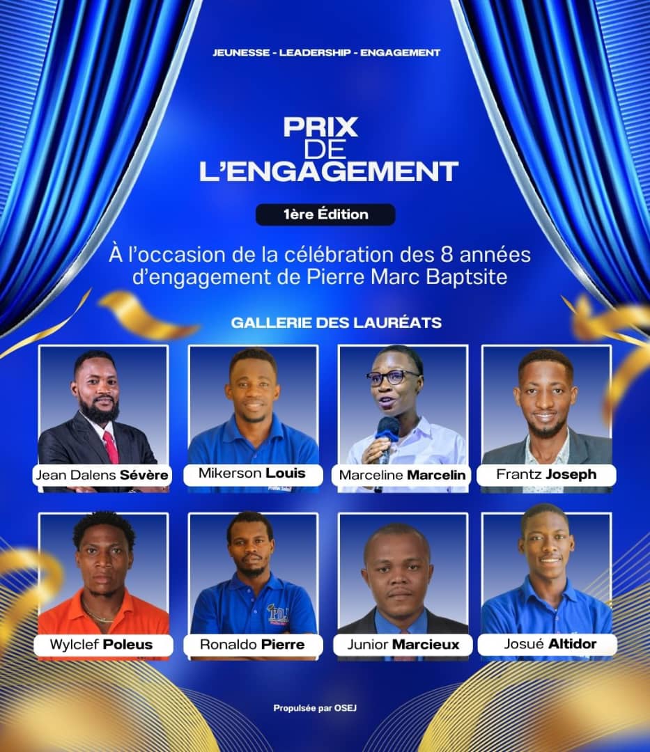 PierreMarcBAPT1's tweet photo. 🙌8 jeunes leaders ont été honorés lors du Prix de l’Engagement pr leur contribution remarquable au développement communautaire. 👉 Leur travail quotidien témoigne de la force d’une jeunesse consciente, prête à bâtir un avenir meilleur pour Cité Soleil et pour Haïti. 🇭🇹 #OSEJ #PM https://t.co/4CGIFo7ydD