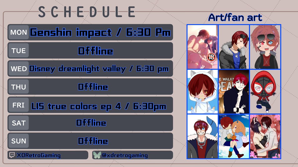 XDRetrogaming's tweet photo. Weekly streaming schedule 15th-19th Sept
Mon:Genshin impact 6:30pm
Wed:Disney dreamlight valley modded 6:30pm
https://t.co/ILe0xhLOTc
#TwitchSchedule #VtuberLife #WeeklyStream #StreamingCommunity #VtuberSchedule #TwitchVtuber #LiveStreaming https://t.co/7CM3Ki9ORs