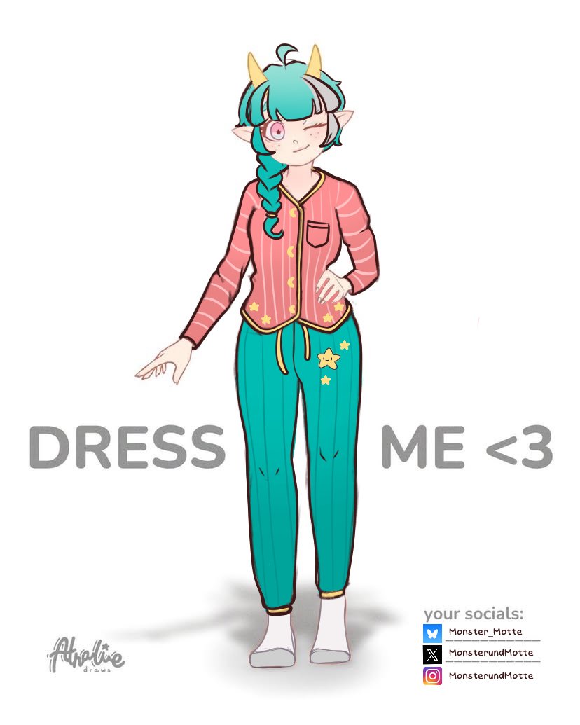 My submission for Athalies PJ Design contest.

Going with a simple PJ and hairstyle.
Buttons are moon shaped.

good luck for every participant 😁

 #AthalieDrawsOutfitContest