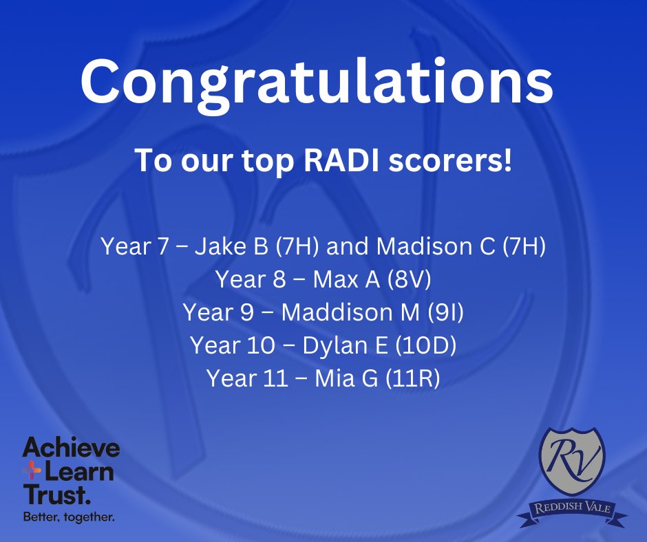 Congratulations to last week's top RADI scorers and to the 16 pupils who have achieved the Bronze RADI award!