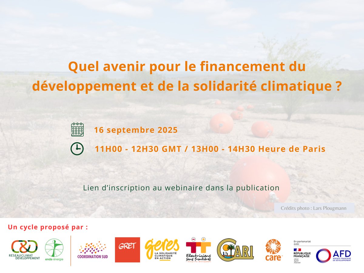 Rejoignez-nous ce 16 septembre 2025 (11h - 12h30 GMT) pour notre webinaire #1 de la série, consacré au financement du développement et du climat.

Inscrivez-vous ici: events.teams.microsoft.com/event/30e24e84…
