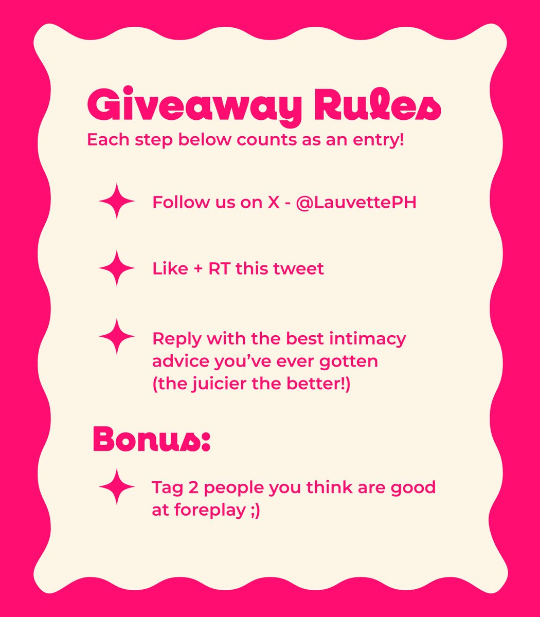 🎉 Sexual Awareness Month Giveaway! 🎉

Join now for a chance to win a <a href="/SatisfyerCOM/">Satisfyer</a> Curvy 1+ 💜

How to enter:
➡️ Follow <a href="/LauvettePH/">Lauvette 🌸</a>
➡️ Like + RT this post
➡️ Reply with your best intimacy advice

Bonus entry: Tag 2 people you think are good at foreplay 😉

Giveaway ends Sept.
