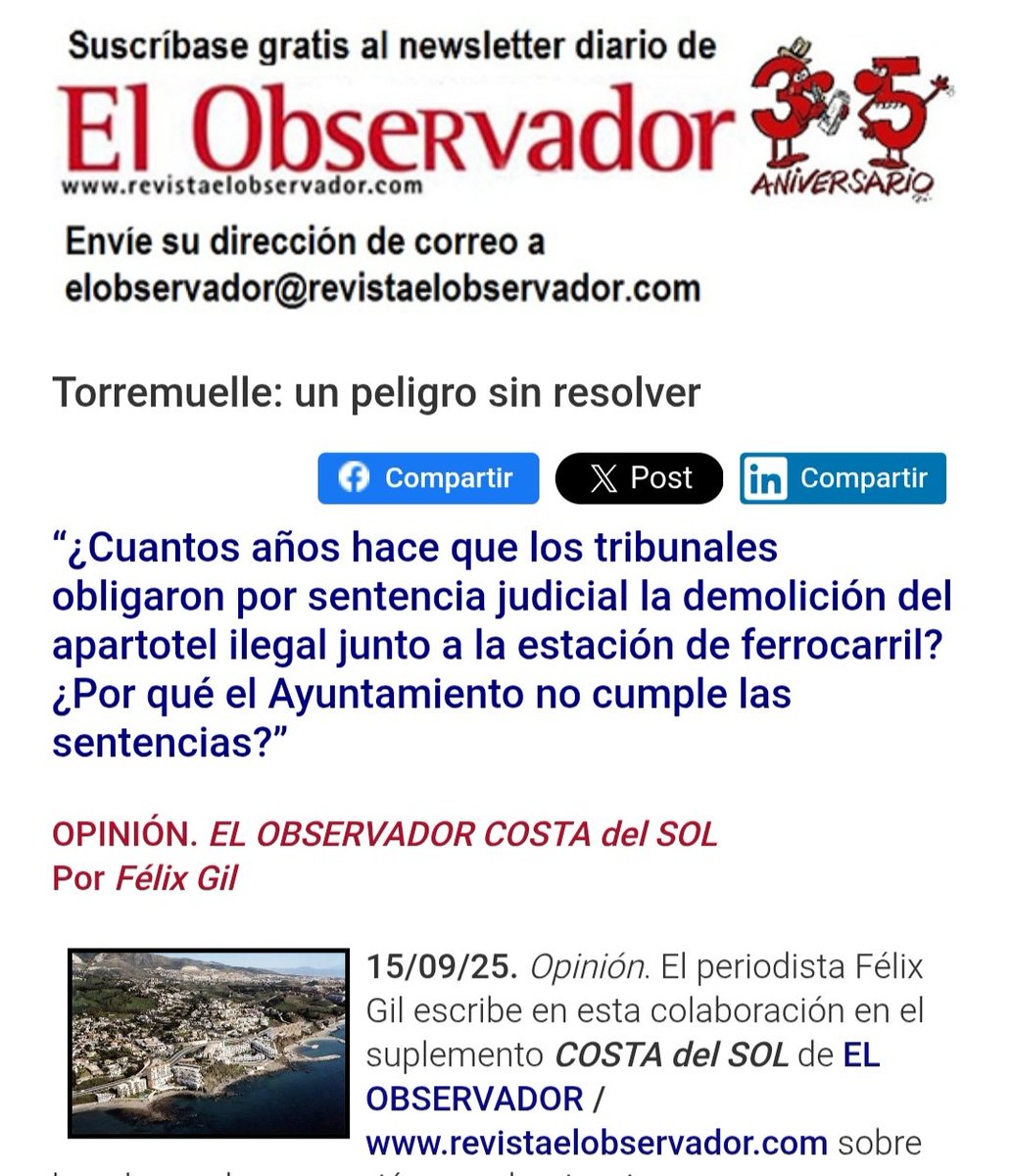 _ElObservador_'s tweet photo. #OJO
#Torremuelle: un peligro sin resolver
“¿Cuantos años hace q los tribunales obligaron por sentencia judicial la demolición del aparthotel ilegal junto a la estación d ferrocarril? ¿Por qué el Ayuntamiento no cumple las sentencias?”
Por #FélixGil
.
https://t.co/sZKk0wWJjx
. https://t.co/JZfUAYiWch
