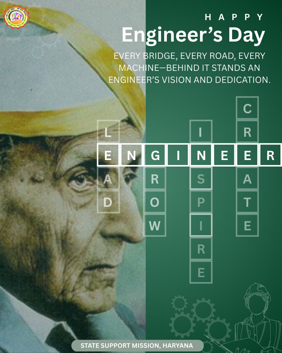 ssm_haryana's tweet photo. 👷‍♂️⚙️ Happy Engineer’s Day! 🚀
Saluting the innovators who build bridges 🌉, code futures 💻 &amp; power our nation ⚡.
💡🔧 Engineers = Nation Builders! 💙

#EngineersDay #Innovation #NationBuilders #FutureInMaking #SSM_Haryana #NITIAayog https://t.co/vBGnezVgw2