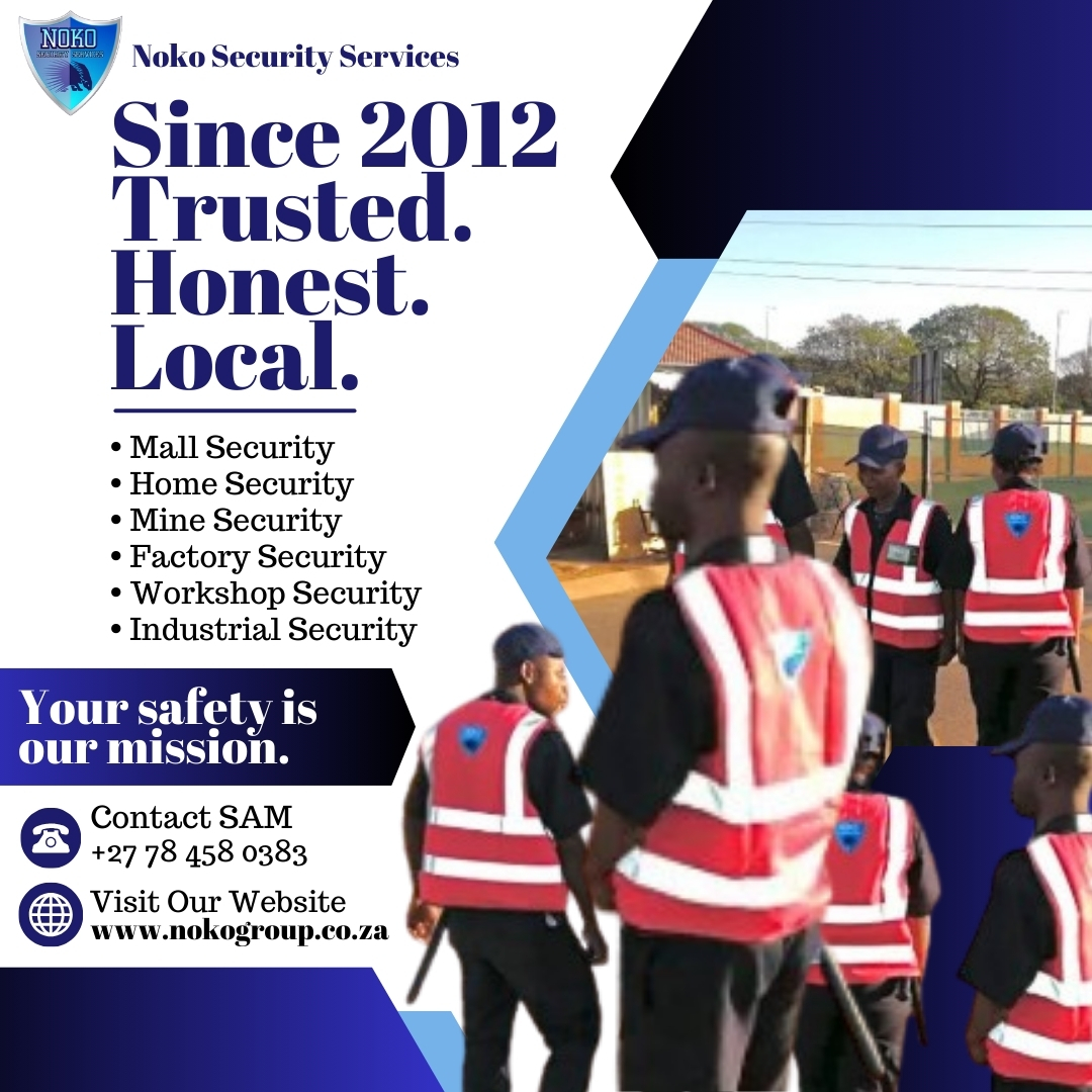 Noko_Security's tweet photo. Trusted since 2012 🛡️ Noko Security Services protects malls, homes, mines, factories, workshops &amp; more. 

Honest people. Proven service. Local protection. Your safety is our mission.

#NokoSecurity #TrustedSince2012 #SafeWithUs https://t.co/RSWSbisDZc