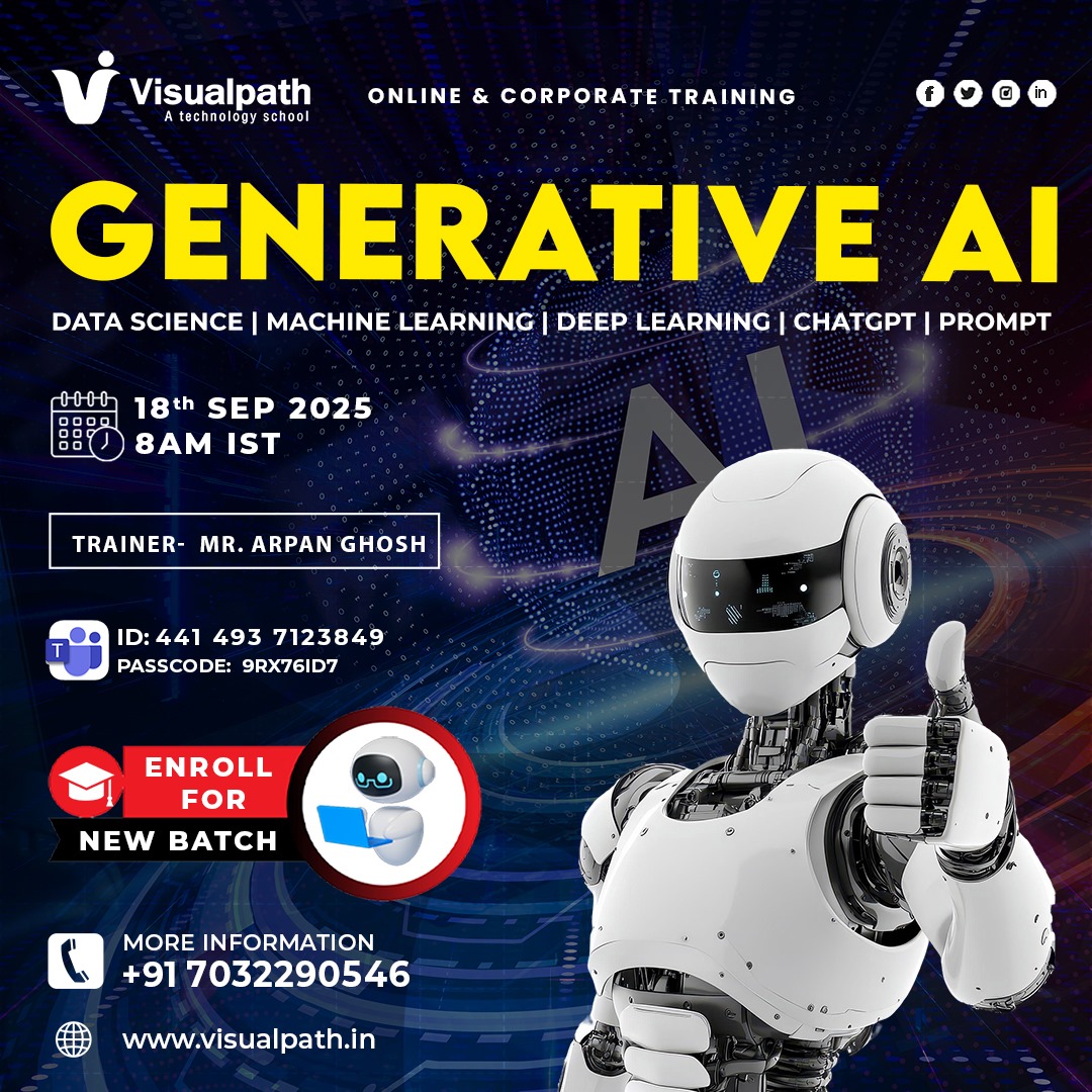anikasharma98's tweet photo. ๐ New Batch Alert โ Generative AI Online Course
๐
Starts: 18th Sept 2025 | ๐ 8:00 AM IST
๐ Live training with expert Arpan Ghosh
๐ Join here: https://t.co/dTk92GauAi
๐ 441 493 7123849 | ๐ Pass: 9RX76id7
#GenerativeAI #AICourse #LiveTraining https://t.co/CfVHLmFG7a