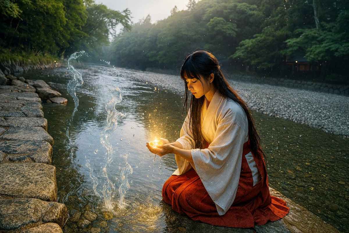 水龍召喚　五十鈴川　日乃本浄化　#aiart