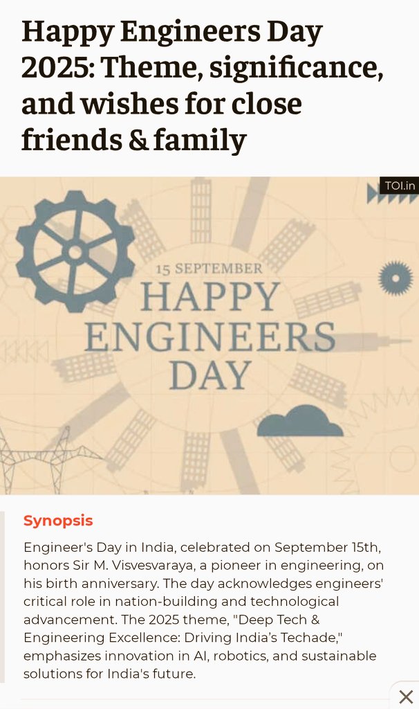 tryShubham's tweet photo. Engineers are the pillars of innovation—wishing you great success.

From Elon Musk calling engineering "the closest thing to magic" to Arthur Mellen Wellington’s take on resourceful problem-solving engineers have been celebrated for their creativity, logic,vision.

Engineer’s Day https://t.co/UvSC35hWxn