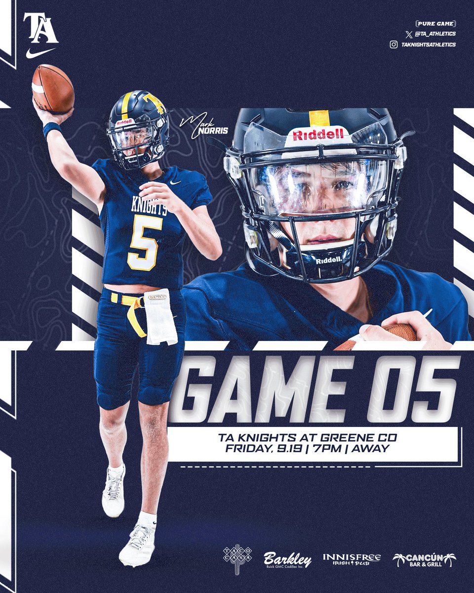 🏈 𝙂𝘼𝙈𝙀 𝙁𝙄𝙑𝙀 ⚔️
KNIGHTS VS TIGERS
Tuscaloosa Academy at Greene Co.
Friday | September 19 | 7pm | Eutaw
#TuscaloosaAcademy #RTGK