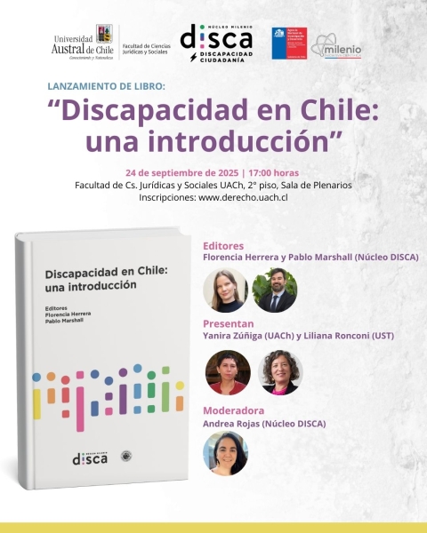 #AGENDA | Presentación de “Discapacidad en Chile: una introducción”, una obra editada por Florencia Herrera y Pablo Marshall desde Núcleo DISCA.

Actividad abierta al público - sin previa inscripción
  
#DiscapacidadEnChile  #Valdiviacl