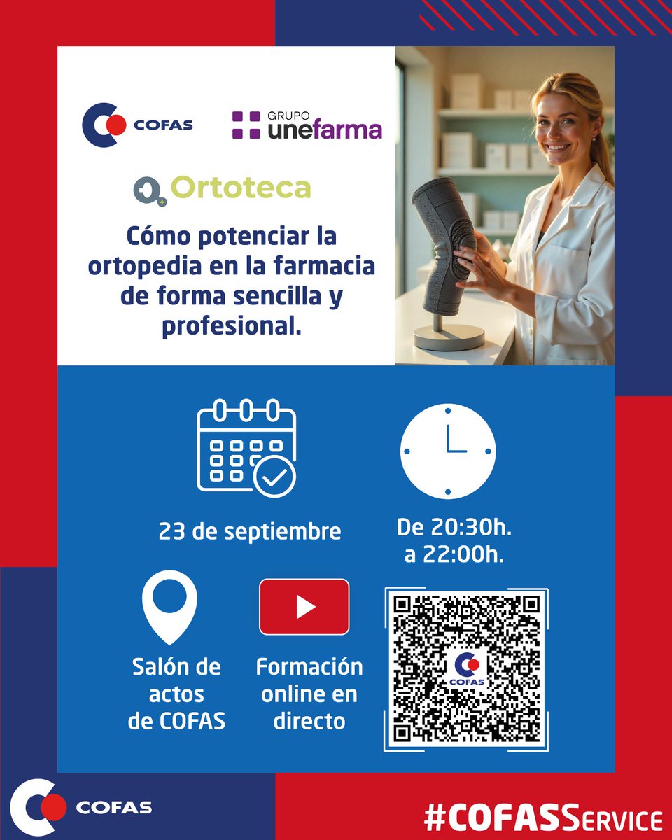 iCOFAS's tweet photo. 📢 ¡ÚLTIMA LLAMADA! 📢 ¿Quieres que la ortopedia sea una categoría estrella en tu farmacia? ¡Te enseñamos cómo!

Pero date prisa, ¡solo tienes hasta el 19 de septiembre para inscribirte! ⏳ https://t.co/x8jAjFJ4D9