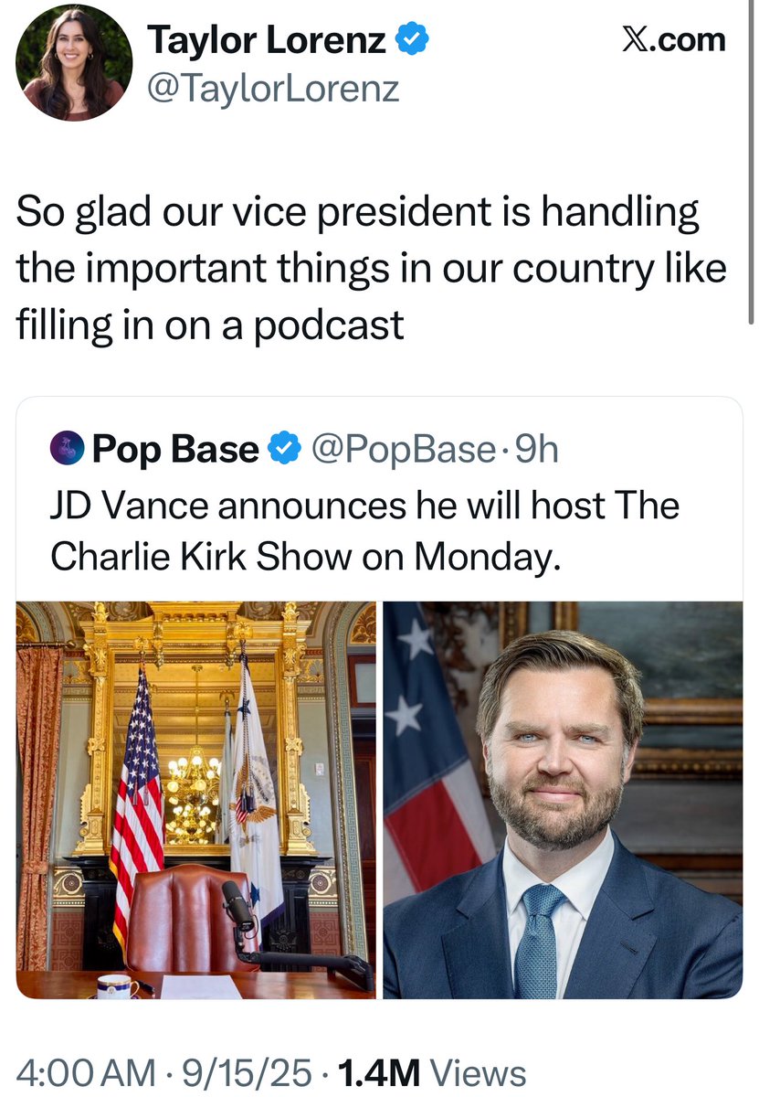 awstar11's tweet photo. Taylor Lorenz discovers that the job of VP is pretty much whatever the hell he wants. https://t.co/lppXBH3ujs