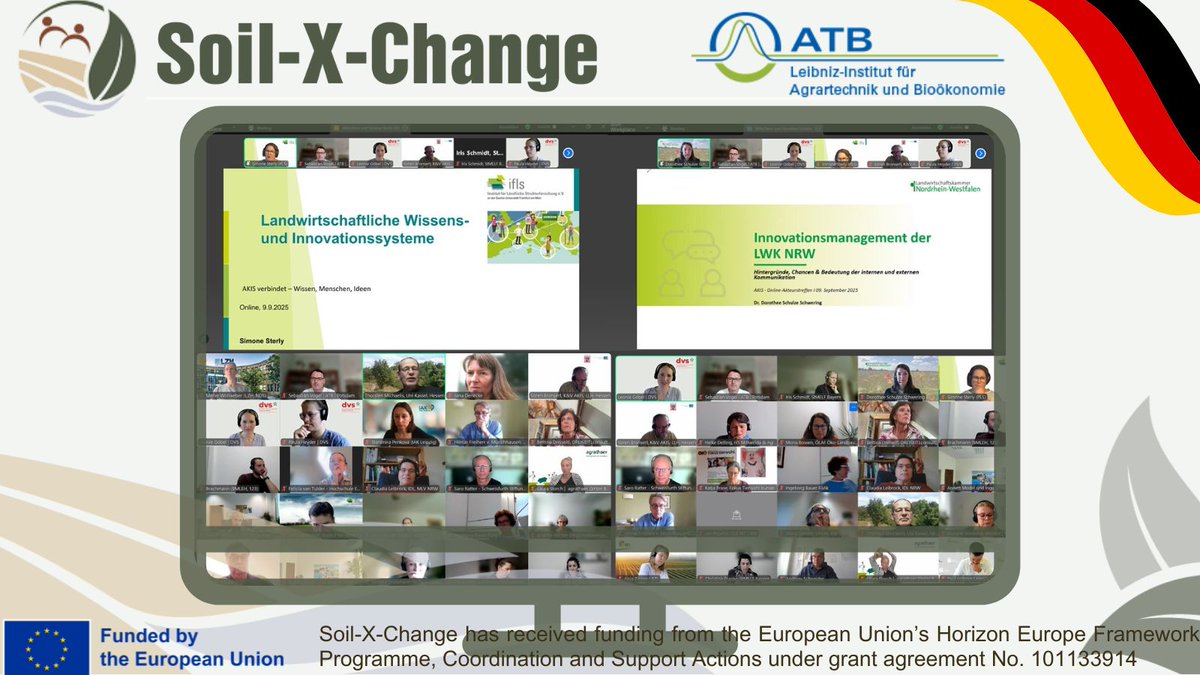 soilxchange's tweet image. 🤝AKIS-CB workshop: AKIS connects Knowledge, People, Ideas
On Sept 9, DVS (German CAP network) hosted the 1st online meeting on the 🇩🇪 #AKIS, bringing together 80+ stakeholders to exchange on structure, innovation &amp;amp; communication, including our partner @LeibnizATB.
#soilxchange