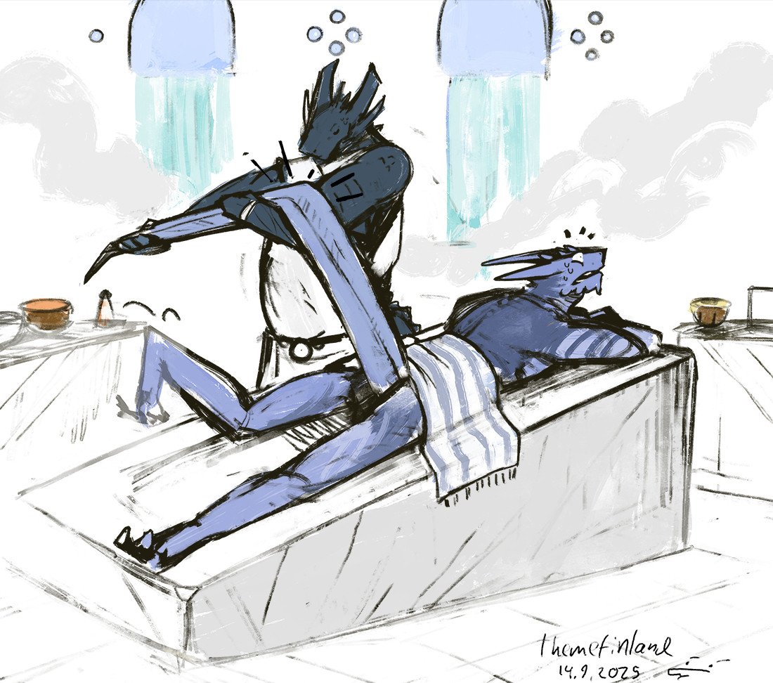 Masseur - 
"Well, there's not much muscle here to work on, but let's see what we can do."