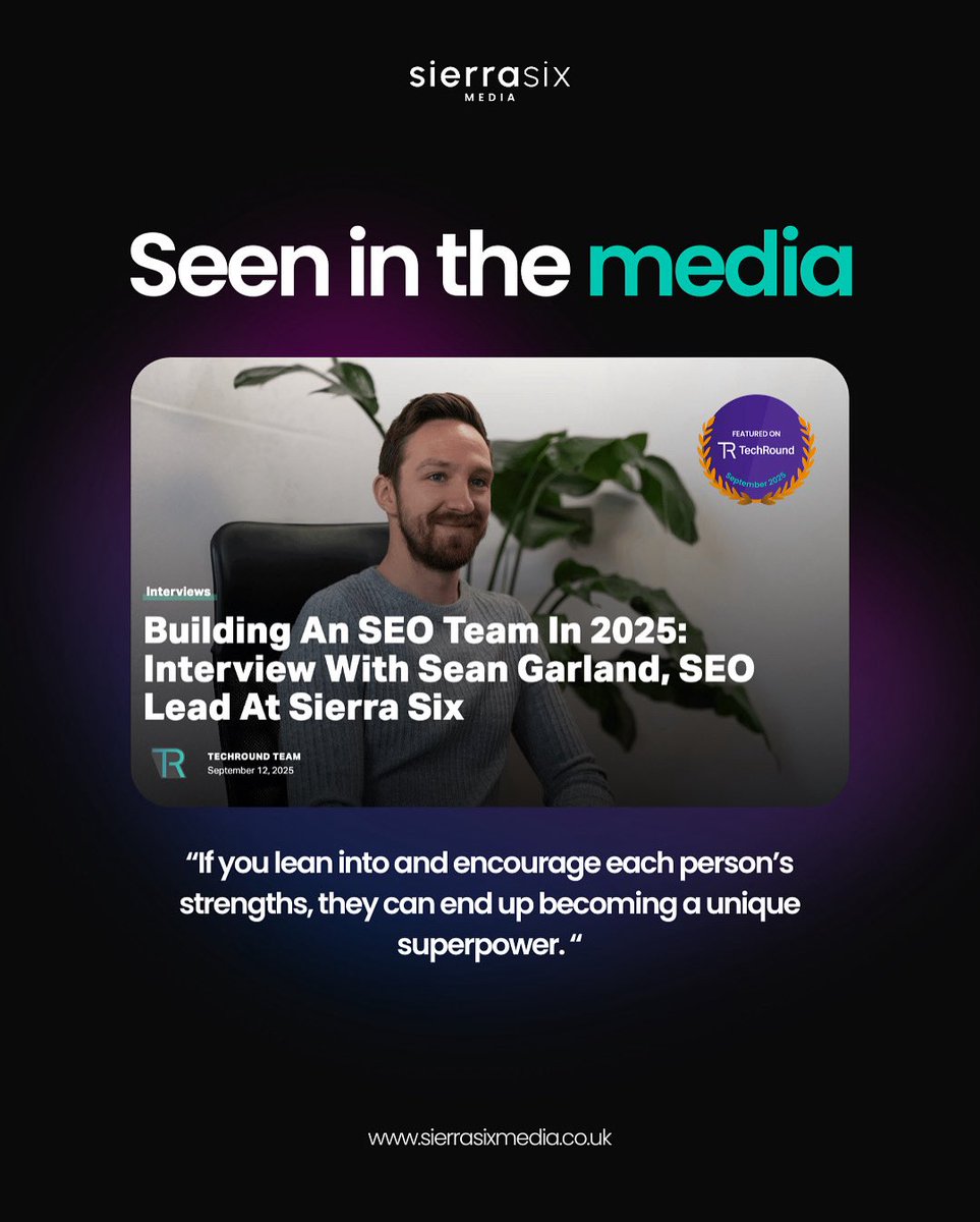 FEATURED ⭐️
 
Our SEO Lead, Sean Garland, has been interviewed by TechRound on Building an SEO Team in 2025.
 
In the piece, Sean shares his perspective on leadership, adaptability, and the importance of harnessing individual strengths to create a high-performing SEO team, at the