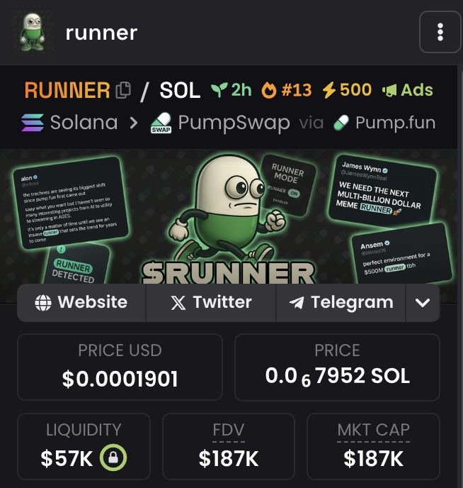 CryptoManoa's tweet image. Seems to be the new narrative

$RUNNER READY FOR THE RUN TO $1M

Who wants a $500 $RUNNER airdrop? Drop wallets.

6DVvPsmZbzCN9LPpHFfdjperKX2oWi2qWXHWaWHJpump