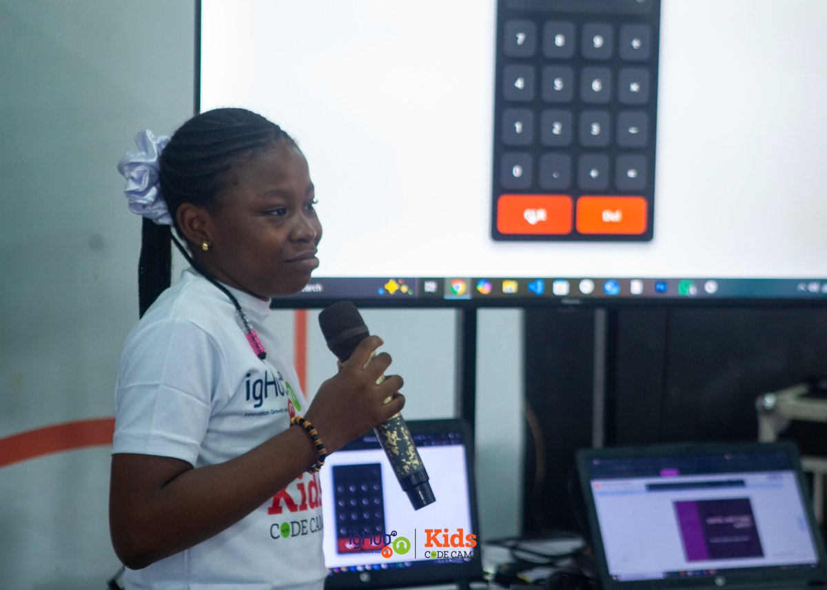theighubafrica's tweet image. “Meet Amblessed, just 10 years old 

 She built a working calculator using VS Code, hosted it on GitHub &amp;amp; proudly presented it at #KidsCodeCamp2025. 💻

We don’t just teach them to code, we build real-world projects. 
#TechIsFun #IGHUB #FutureTechies”