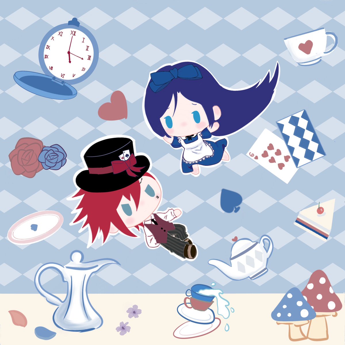 #Caitvi #arcane #whimsyweek
Day 1 - Fairytale

&lt;Caitlice in Viderland&gt;

Mad Hatter❤️💙Alice