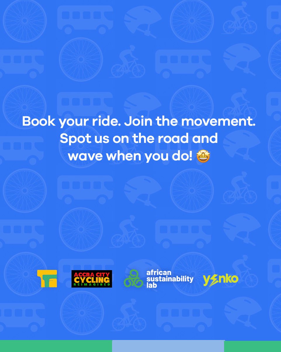 TransformACCRA's tweet photo. ✔️ Cycling infrastructure advocacy
✔️ Free community rides
✔️ Clean, active transport for Accra

Reserve your tour today: https://t.co/HHppLYu14W [Link in bio]

#ACCRACITYCYCLING, Reimagined!

2/2 https://t.co/iW0Y0XWkAO