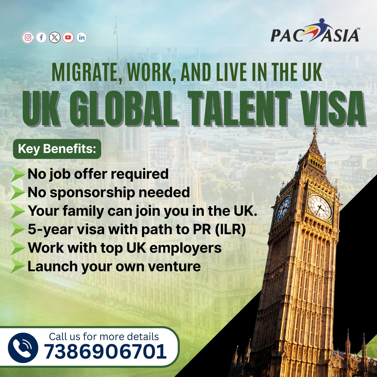 pacasiahyd's tweet image. The UK Global Talent Visa offers a golden opportunity to live, work, and build your future in the UK — without the need for a job offer or sponsorship.

📞 Call us now for more details: 7386906701

#UKGlobalTalentVisa #MigrateToUK #LiveWorkInUK #UKVisa2025 #SkilledMigration