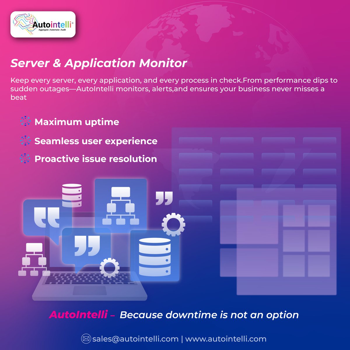 autointelli's tweet image. Downtime is not an option. ⏱️
Stay ahead with AutoIntelli’s Server & Application Monitor.
#ServerMonitoring #AppMonitoring #Downtime #ITOps #AutoIntelli