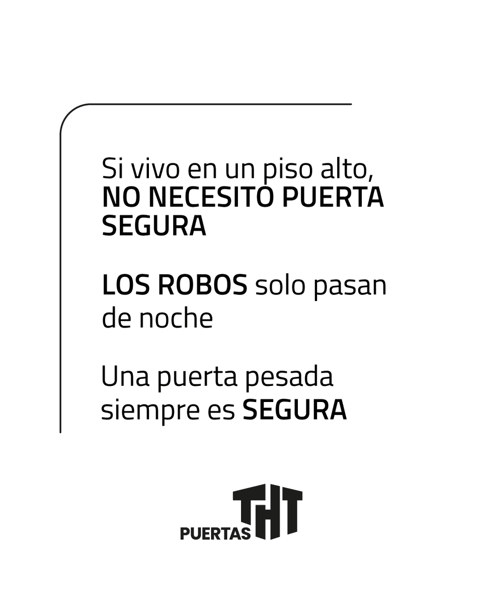 🔓 3 mitos que dejan tu casa vulnerable:
❌ “Piso alto no necesito puerta segura”
❌ “Robos solo de noche”
❌ “Puerta pesada = segura”

✅ Lo que importa: la resistencia certificada de tu puerta.

☎️951 17 81 91
🔗 puertastht.com

#PuertasTHT #SeguridadEnCasa