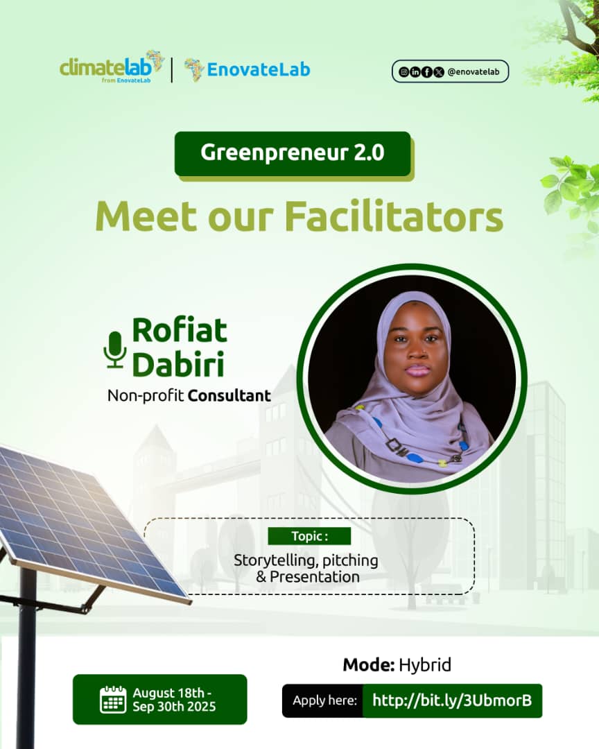 Meet our amiable &amp; capable facilitator for #Greenpreneur Incubation 2.0 

Rofiat Dabiri brings 15+ years of expertise in agri-value chains, Islamic social finance &amp; grassroots fundraising, turning local problems into fundable solutions. 

#Greenpreneur #EcoStartup
