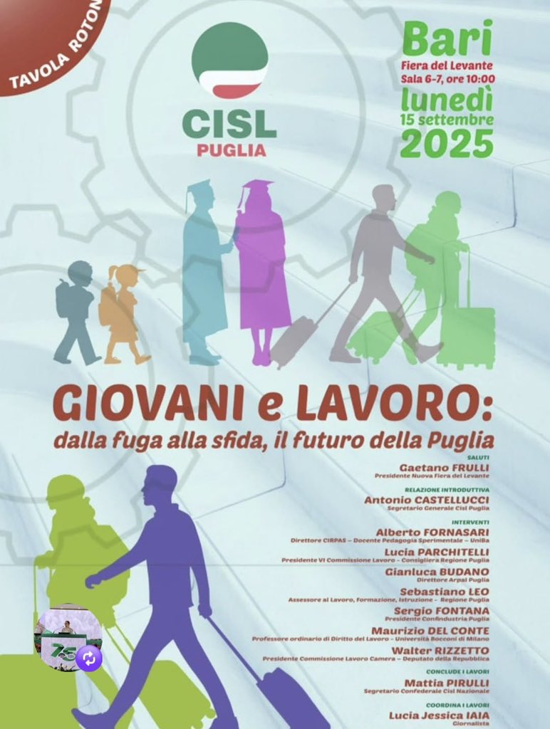 FelsaLecce's tweet photo. #150925: Partecipiamo presso la Fiera del Levante all'evento "Giovani e  Lavoro", una tavola rotonda  organizzata dal @CislPuglia  su #prospettive occupazionali, #Futuro dei giovani,#restanza. Le conclusioni sono affidate al Segretario @MattiaPirulli  @CislNazionale @CislLecce https://t.co/xjJBnRosVJ