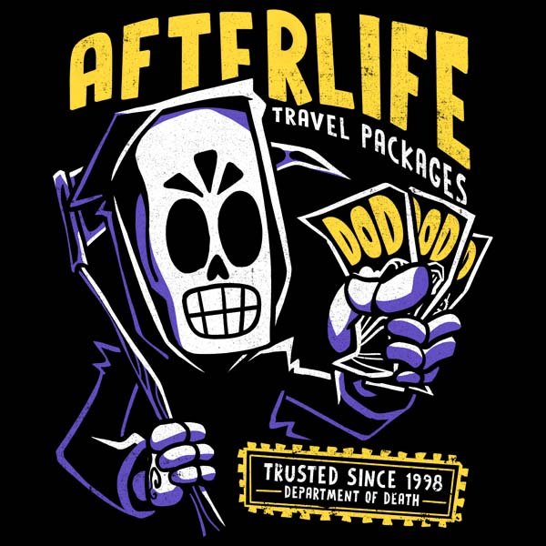 kicking off the spooky season with a design from one of our favorite games 🖤 #grimfandango #fanart #tshirts