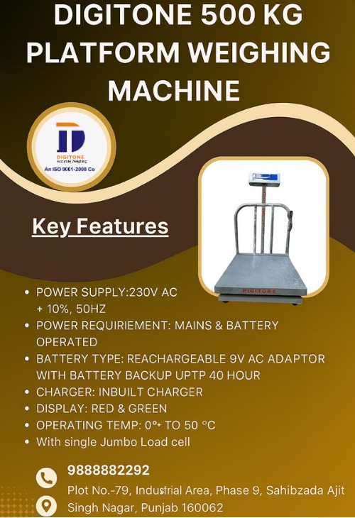 Shivkumar882292's tweet image. 🚀 Digitone 500 kg Platform Weighing Machine
✅ Accurate &amp;amp; Durable
✅ 40-Hour Battery Backup
✅ Jumbo Load Cell
✅ 900x900 mm MS Platter
✅ Red &amp;amp; Green Display
Perfect for industries &amp;amp; warehouses!
📞 9888882292 | 🌐 dweigh.com
#Digitone #WeighingMachine