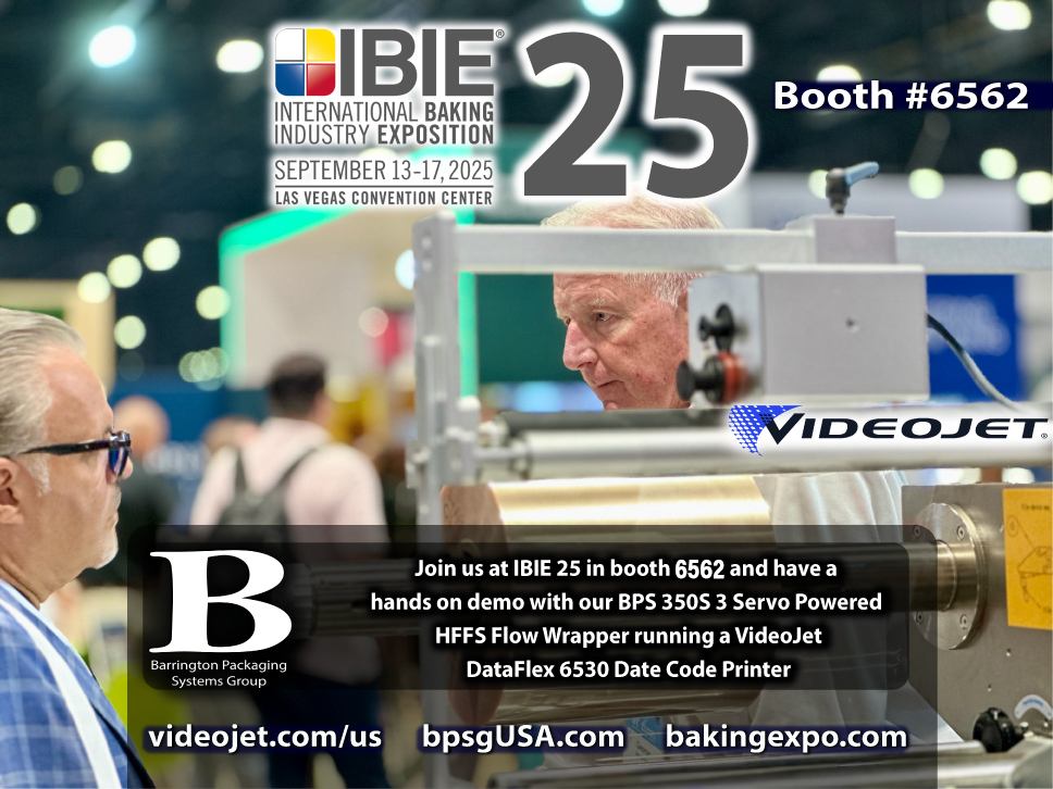BPSG_USA's tweet photo. Visit us at #IBIEBakingExpo in booth 6562, to see the VideoJet DataFlex 6530 Date Code Printer in action on the Barrington Packaging BPS 350S 3 Servo Powered Flow Wrapper. 
 
Bring your team for a hands-on demonstration of this impressive technology.
@BakingExpo @bpag_USA https://t.co/KZAvkBSctm