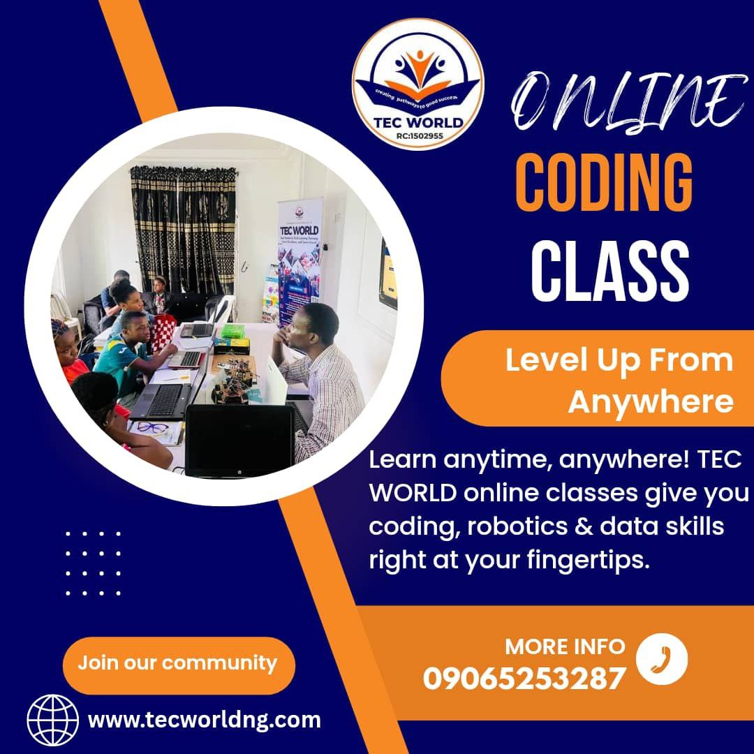 TECworldng's tweet image. Learn anytime, anywhere! TEC WORLD online classes give you coding, robotics &amp;amp; data skills right at your fingertips. 

we&apos;re a DM away from you. 
contact us @ +2349065253287
OR Tecworldng.com

 #LearnDigital #TechEducation #Dede #BBNajiaS10 #portharcourt
#Dede
#TechTips