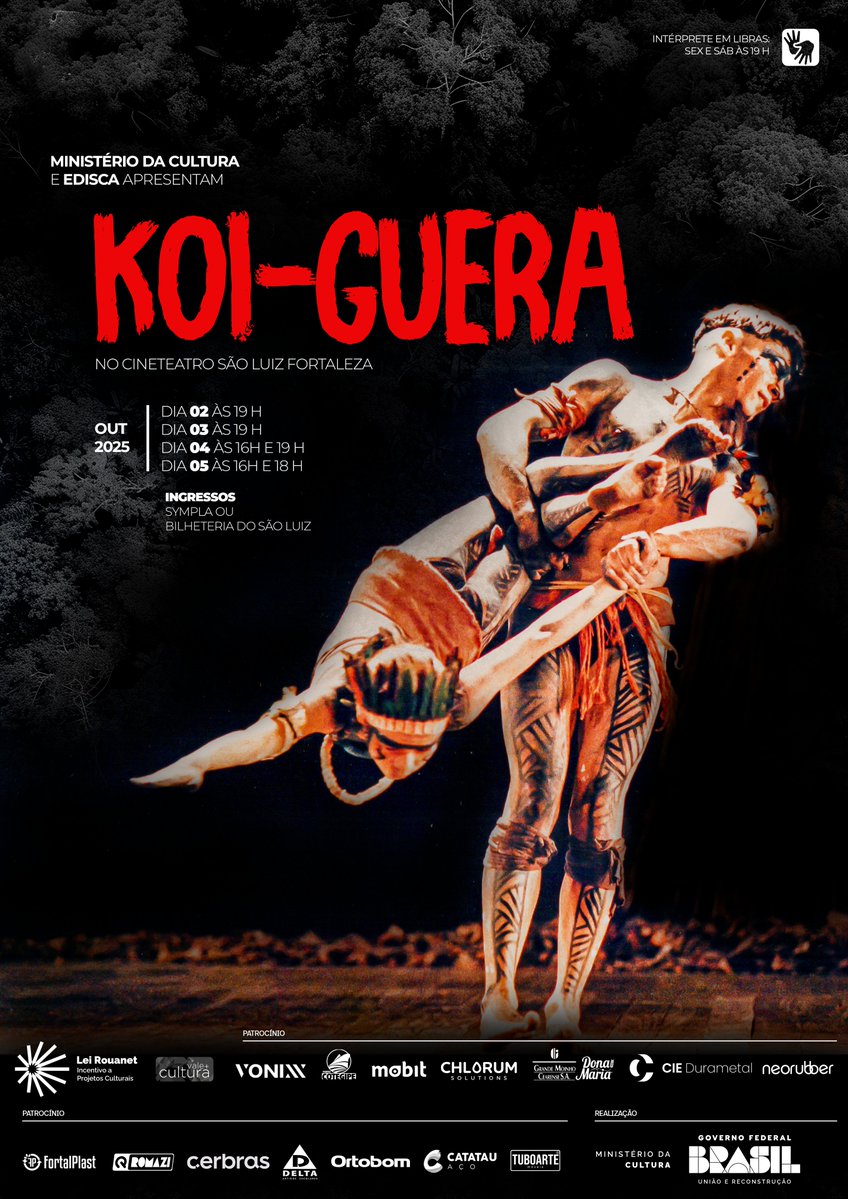 ediscasocial's tweet photo. 🍂 Koi-Guera no Cineteatro São Luiz

🎟️ Ingressos: R$ 50 (inteira) | R$ 25 (meia)
📍 Local: Sala Luiz Severiano Ribeiro
🕒 Duração estimada: 70 minutos
⚠️ Classificação Indicativa: Livre
📅 Temporada: 02 a 05 de outubro

🔗 Garanta o seu ingresso: https://t.co/xJkAQx43Fq https://t.co/ltK4xdkRKq
