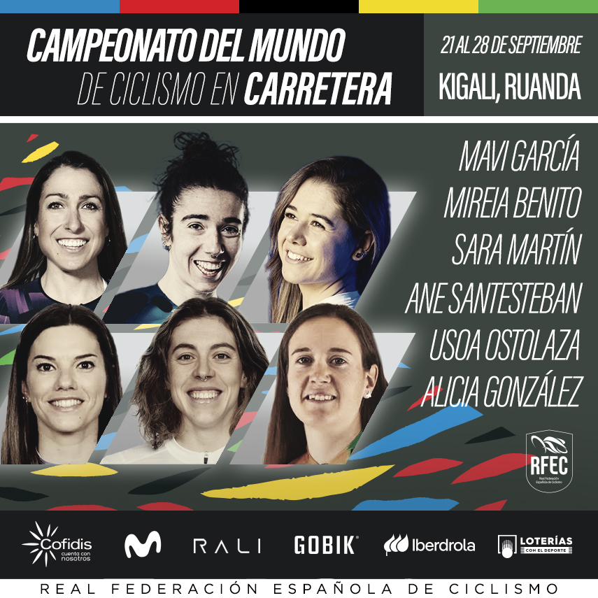 #Kigali2025 | La Selección Española élite femenina afronta con ilusión el exigente Mundial de Kigali🌈

✨Mavi García
✨Mireia Benito (línea y CRI)
✨Sara Martín
✨Ane Santesteban
✨Usoa Ostolaza
✨Alicia González

¡Vamos, #TeamESPciclismo🇪🇸!

Más info🔗tinyurl.com/3x5mvtp5