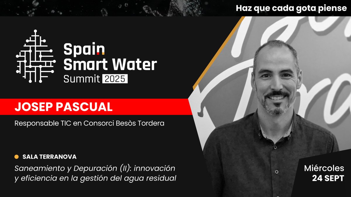 Ponente confirmado en #SSWS2025

👤 Josep Pascual — Responsable TIC en <a href="/consorcibesos/">Consorci Besòs Tordera</a>
🗓️ 24 sept | 📍 Sala Terranova
💬 Saneamiento y Depuración (II): innovación y eficiencia en la gestión del agua residual
👉 iagua.es/spain-smart-wa…

#HazQueCadaGotaPiense