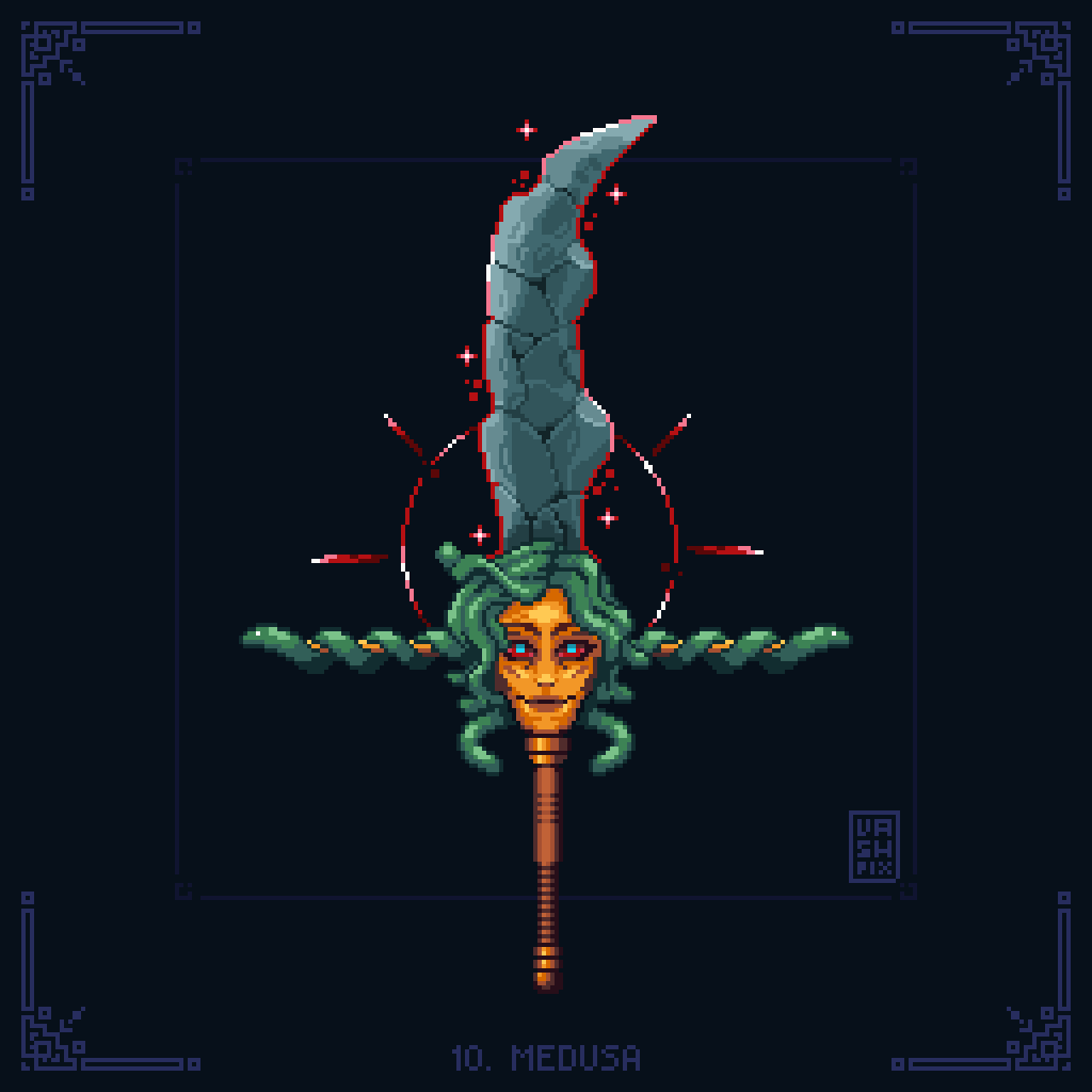 Vashpix's tweet photo. A little later this time...:

10. Medusa
11. Pyramid
12. Heaven

#swordtember #swordtember2025 #pixelart #ドット絵 https://t.co/huLmhVNRTn
