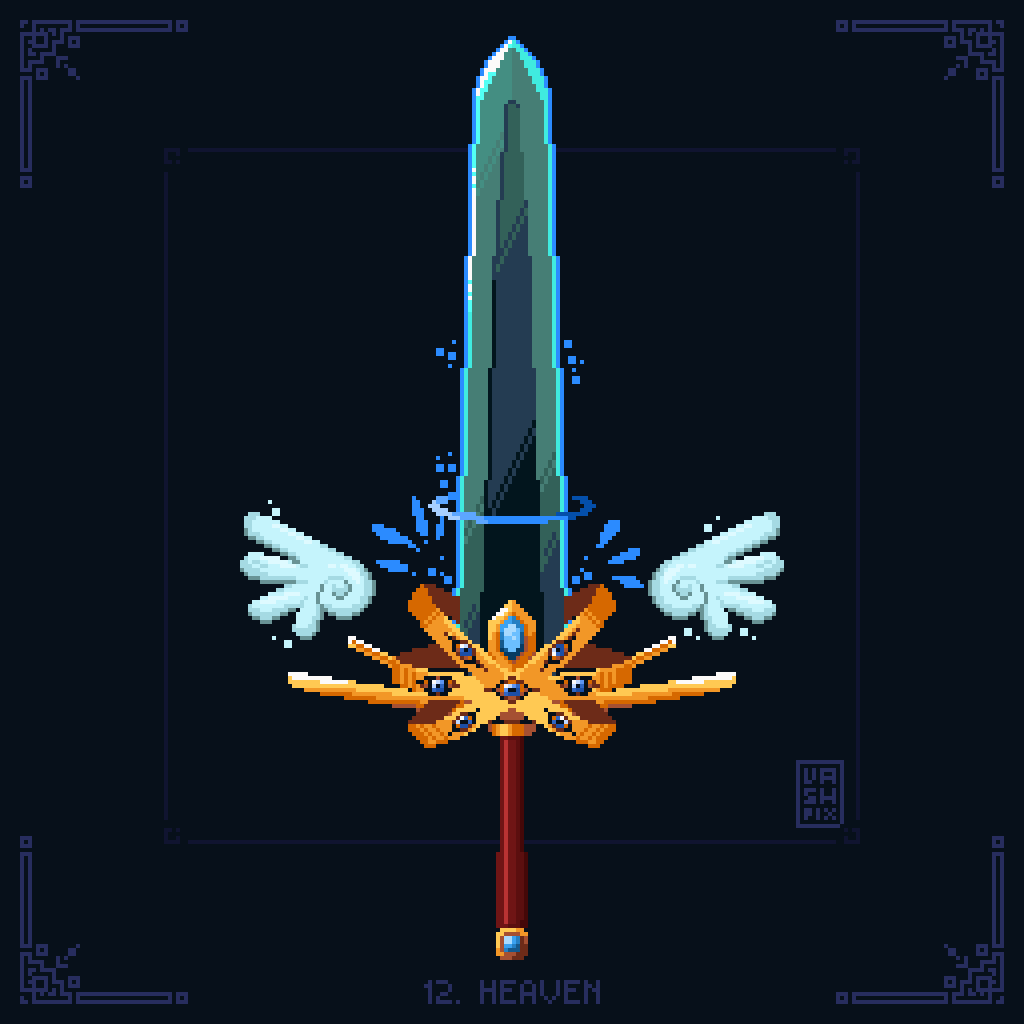 Vashpix's tweet photo. A little later this time...:

10. Medusa
11. Pyramid
12. Heaven

#swordtember #swordtember2025 #pixelart #ドット絵 https://t.co/huLmhVNRTn