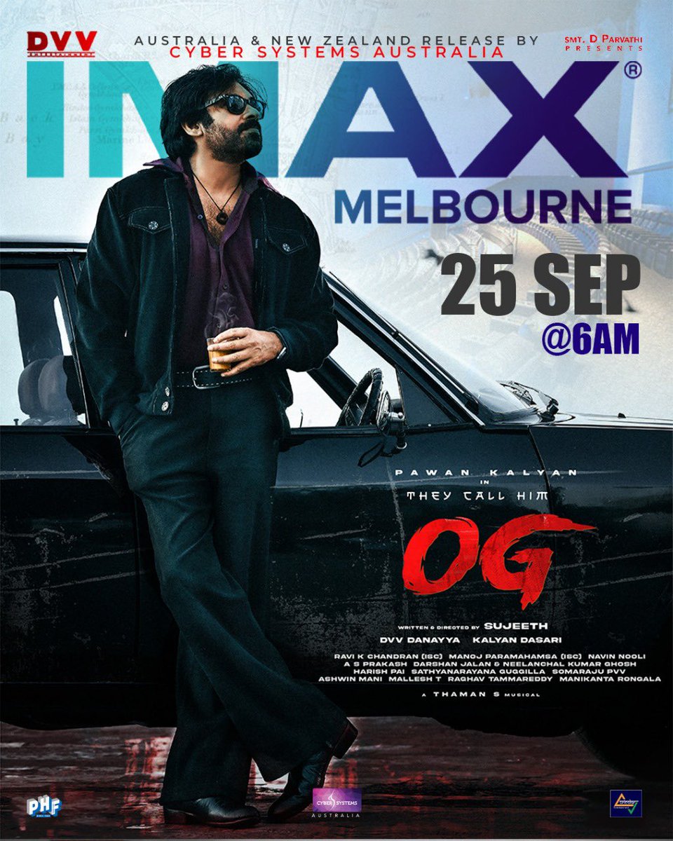 #PawanKalyan’s OG storm is all set to hit IMAX Melbourne on 25th September @ 6AM.

#TheyCallHimOG 🔥

#OGInIMAX #IMAXMelbourne