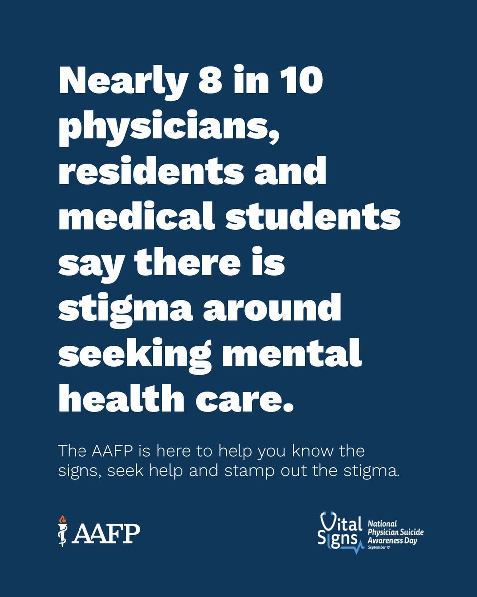 AAFP (@aafp) on Twitter photo Nearly 8 in 10 physicians, residents and medical students say there is stigma around seeking mental health care, according to <a href="/PhysiciansFound/">PhysiciansFoundation</a>. The AAFP has resources to help you encourage colleagues to seek support as we recognize #NPSADay this week: bit.ly/43OdLH6 Nearly 8 in 10 physicians, residents and medical students say there is stigma around seeking mental health care, according to <a href="/PhysiciansFound/">PhysiciansFoundation</a>. The AAFP has resources to help you encourage colleagues to seek support as we recognize #NPSADay this week: bit.ly/43OdLH6
