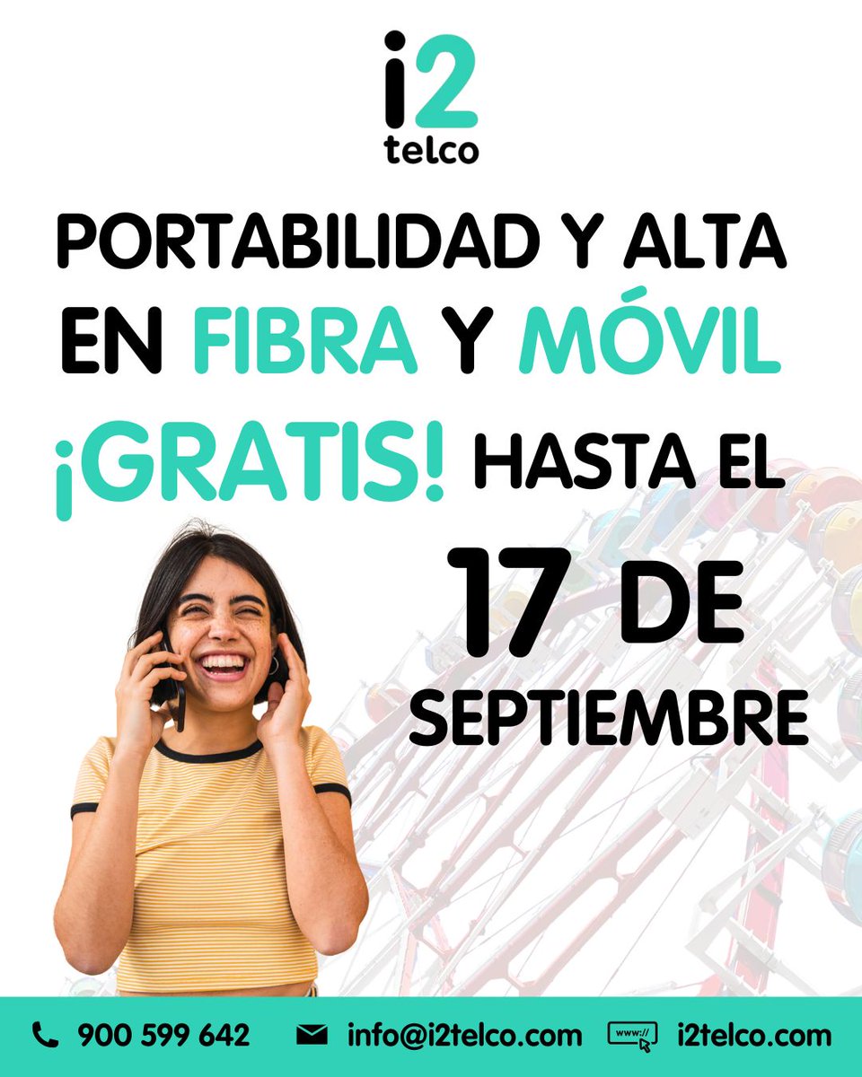 🚨 ¡Tu conexión ideal te espera en i2telco! 🚨

Promoción exclusiva: El alta o portabilidad de tu línea móvil o fibra es 100% GRATIS este mes. Sí, has leído bien: ¡Sin gastos de instalación ni de gestión!

#i2telco #OfertaTelefonía #FibraÓptica #TarifasMóviles #PortabilidadGratis