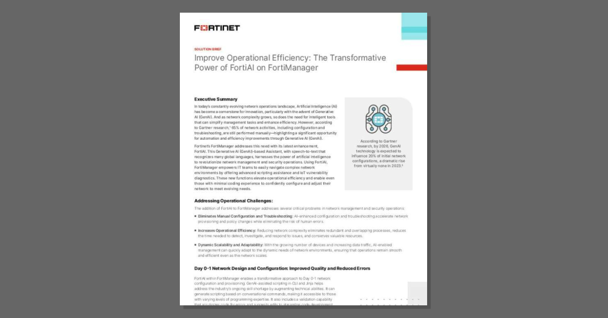 CSPiTechSol's tweet image. Bogged down by manual tasks? It&apos;s time to rethink your strategy. 💡 Download this brief to see how @Fortinet&apos;s FortiManager with FortiAI changes the game. stuf.in/bh37bc