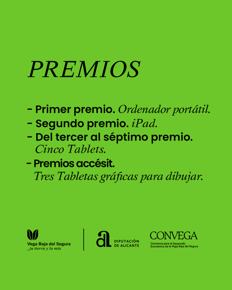 📢 VI CONCURSO ESCOLAR: “Descubre tu comarca, la Vega Baja del Segura”
 
 ✅ Dirigido a estudiantes de 2º de la E.S.O. de los centros educativos de la comarca.
 ✅ Plazo abierto hasta el 31 de octubre 2025.

ℹ️ convega.com/concursoescolar
 
 #vegabajadelsegura #tutierraylamia