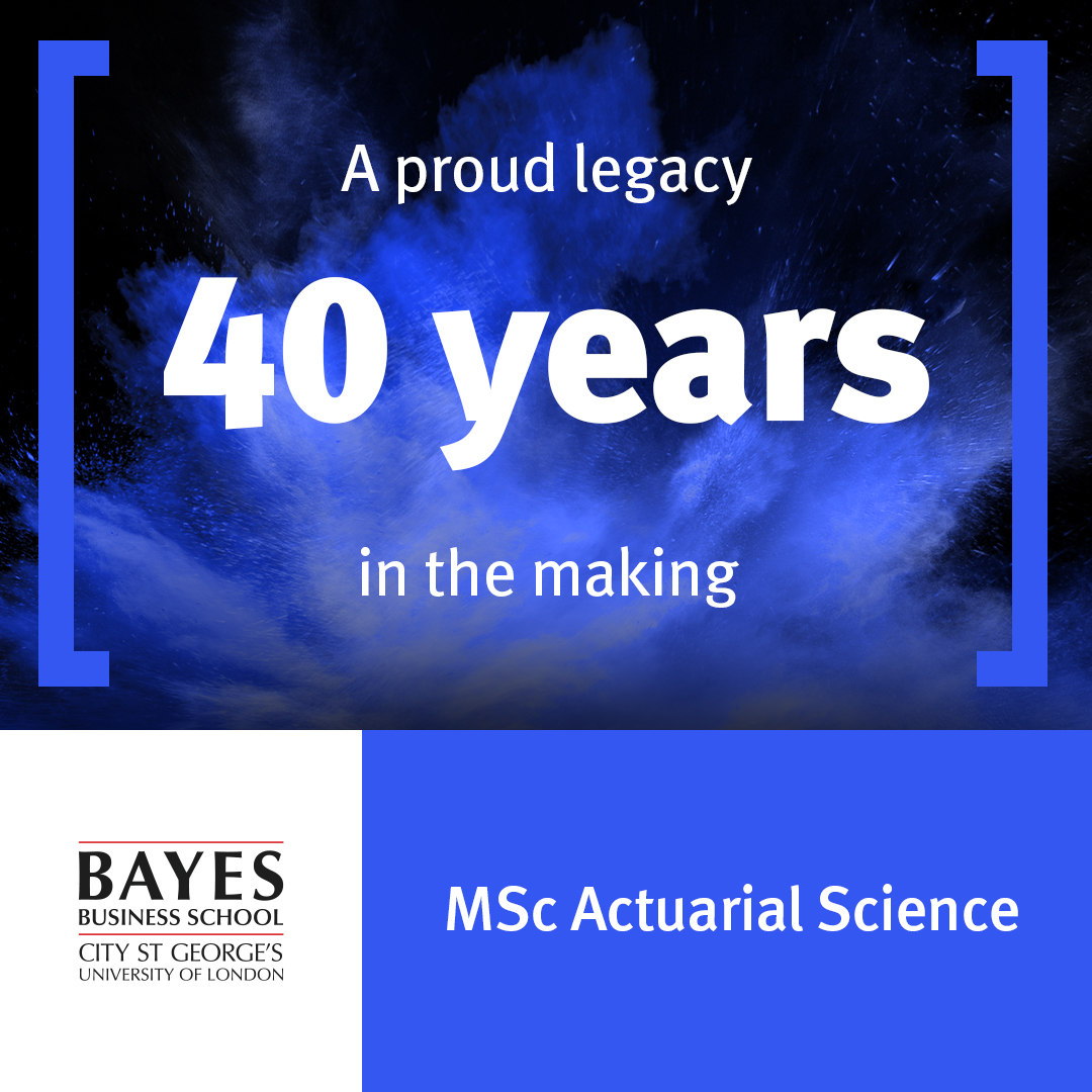 BayesBSchool's tweet image. We’re celebrating 40 years of MSc Actuarial Science at Bayes! Since 1985, our students, staff, alumni and partners have shaped the global profession. Here’s to our history, community and future in actuarial science 🎉

#BayesMSc #ActuarialScience #Actuary