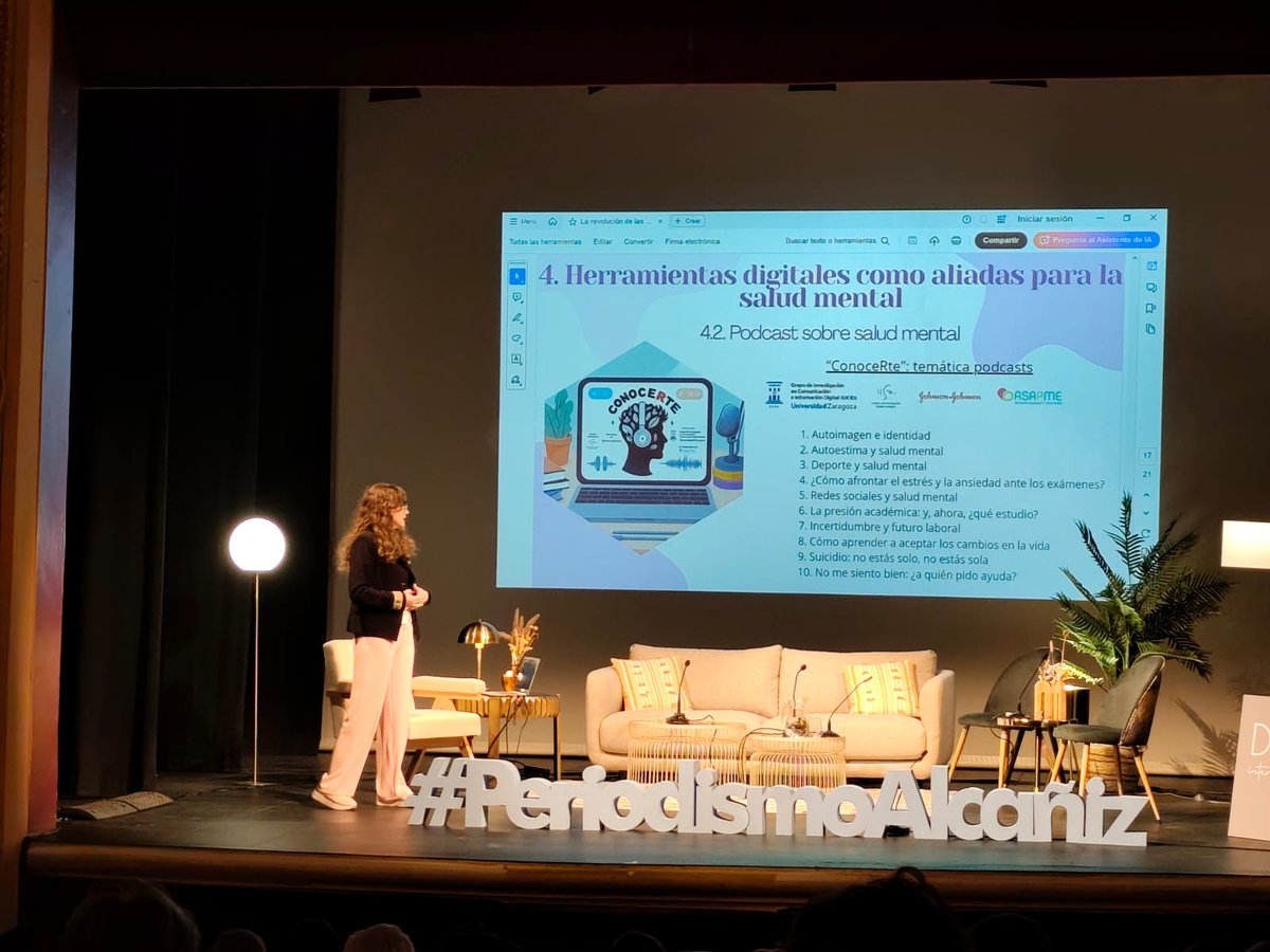 ASAPMEAragon's tweet photo. La doctora en Comunicación de @unizar #MartaBlascoNavarro presenta en #PeriodismoAlcañiz el podcast #ConocERte, que cuenta con el asesoramiento de @ASAPME Aragón
#GICID
@cmartalazo @jgabelas @_lacomarca https://t.co/lsLU9ncvtG