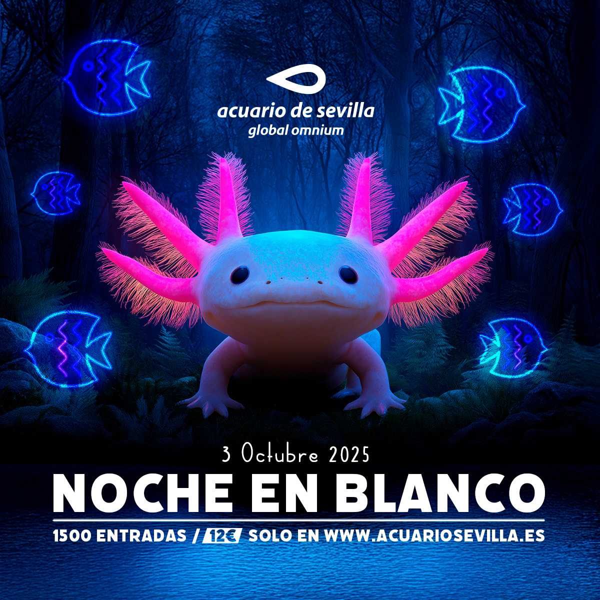 🌙 ¡Vive la #nocheenblancoSEV en el acuario!

El 3 de oct. descubre qué pasa en el océano cuando cae la noche. 

🎟 Entradas especiales: 12€

Sólo 1.500 disponibles, 500 por horario:
🕕 18:00-19:00
🕖 19:00-20:00
🕗 20:00-21:00

Entradas sólo en 👉 acuariosevilla.es