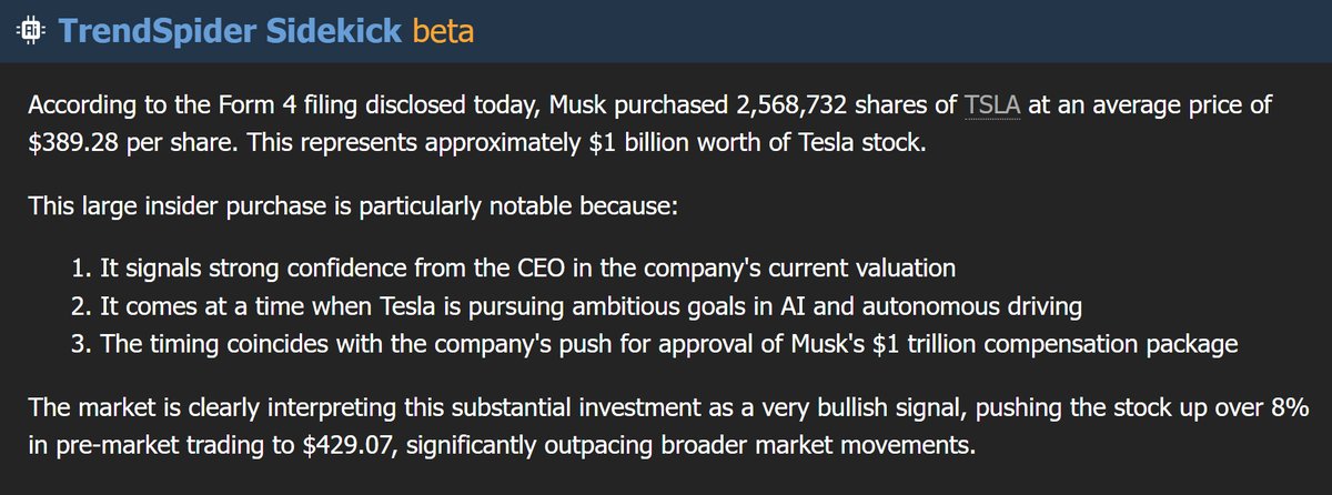 🚨 BREAKING:

Elon buys $1B+ of $TSLA at $389.28 avg.

Shares up +8% pre-market 🔋