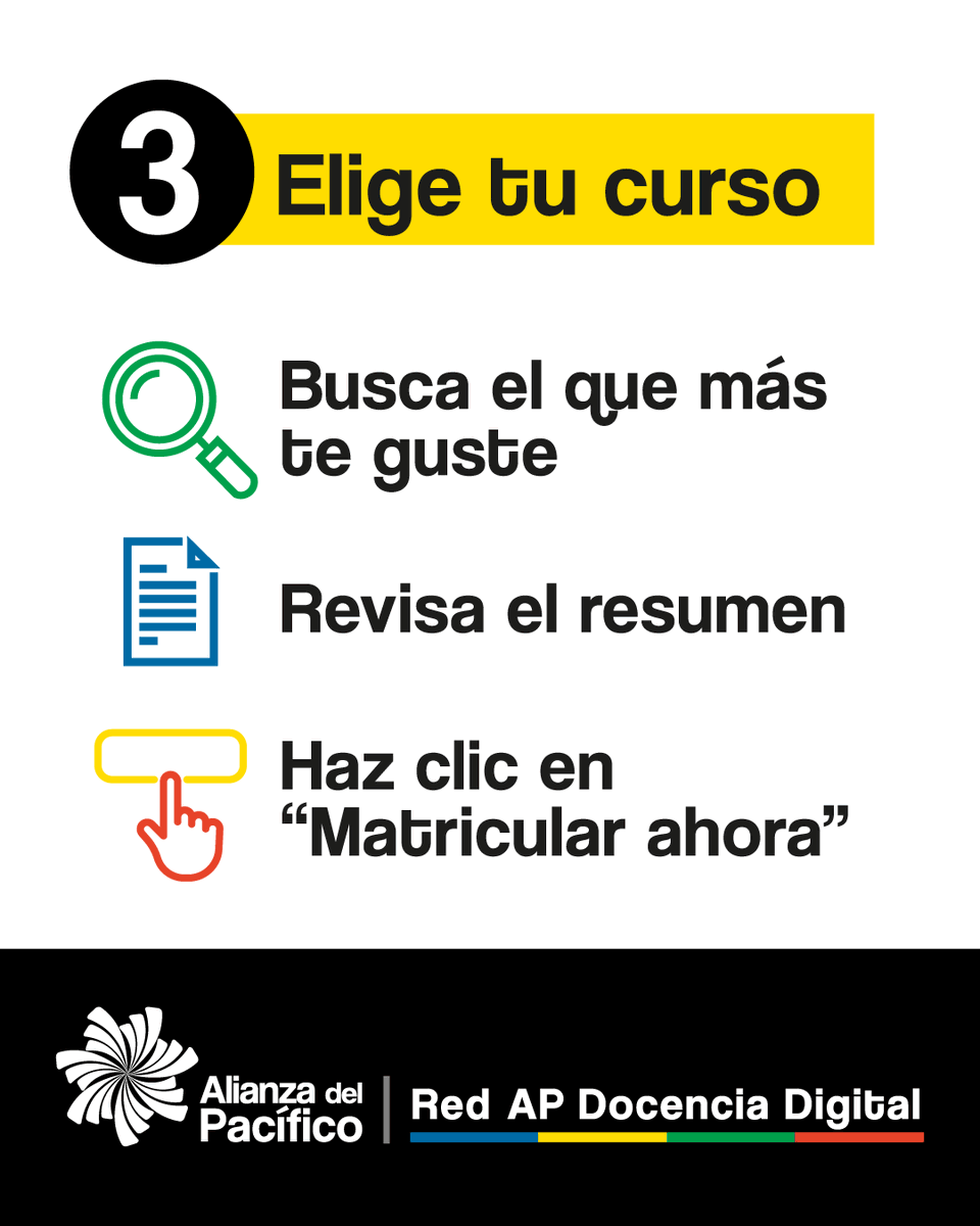 A_delPacifico's tweet photo. ¿Quieres acceder a los cursos gratuitos de la #RedAPDocenciaDigital?​

📚 ¡Inscribirte es muy fácil!​
 Sigue estos sencillos pasos ​
1️⃣ Crea tu cuenta en la plataforma ​

2️⃣ Inicia sesión con tu correo y la contraseña (5 primeros dígitos de tu documento nacional de identidad).​

 3️⃣ Elige tu curso, revisa el resumen y haz clic en “Matricular ahora”.​

🌎 Para docentes y directivos de Chile, Colombia, México y Perú​
 💻 100% online | 📅 A tu ritmo | 💵 Gratis​
​
👉 https://t.co/GrjoPgIJnW​

#FormaciónDocente  #MetodologíasActivas