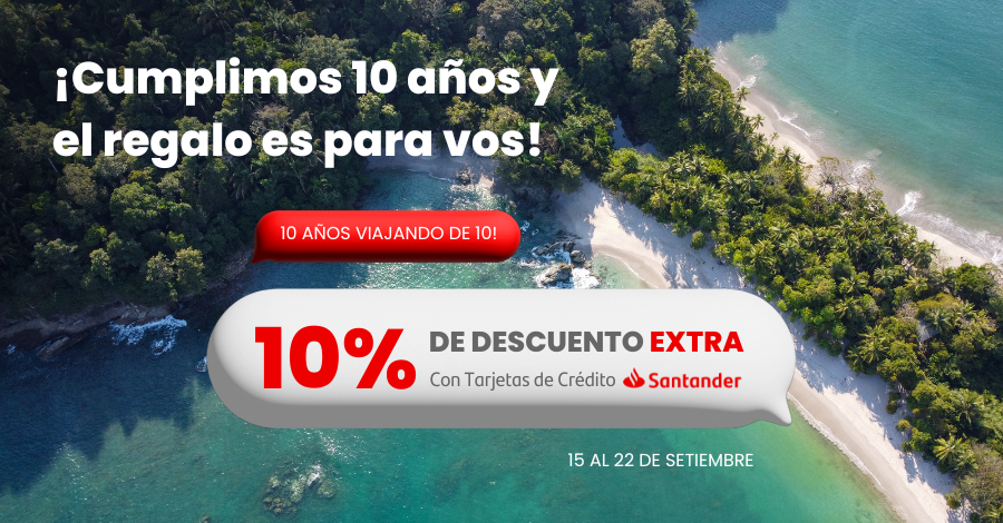 Estamos de fiesta por nuestros 10 años y vos ganas: ofertas + 10% OFF. ¿A dónde vas a viajar? Mirá las promos: tinyurl.com/Viajade10enNue…