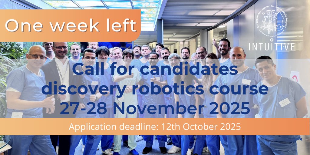 EAES_eu's tweet image. ⏰ Only 1 week left to apply!
The #EAES #Intuitive Robotics Course takes place 27–28 Nov 2025 at IRCAD Strasbourg.
Open exclusively to EAES members in Europe, with hands-on training on Da Vinci Xi &amp;amp; X systems.
📝 Deadline: 12 Oct 2025
🔗 eaes.eu/discovery-robo…
#SurgicalTraining